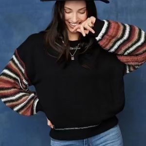 Multicolored Stripe Balloon Sleeve Soft Sweater